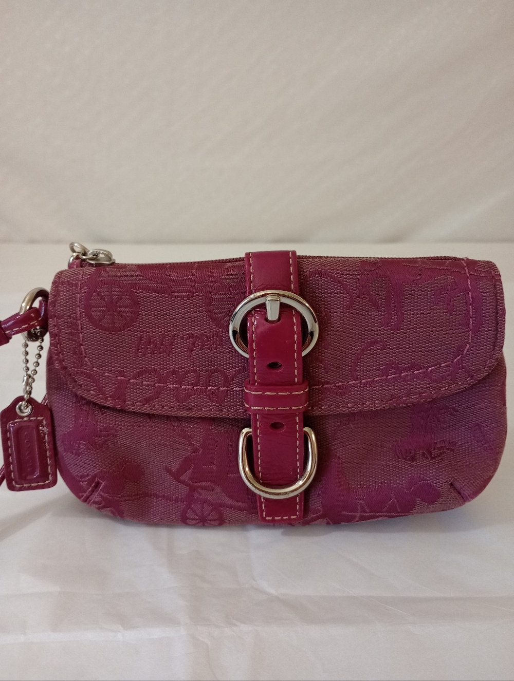 Coach Purple Signature Canvas Wristlet Horse Carriage with Buckle Detail